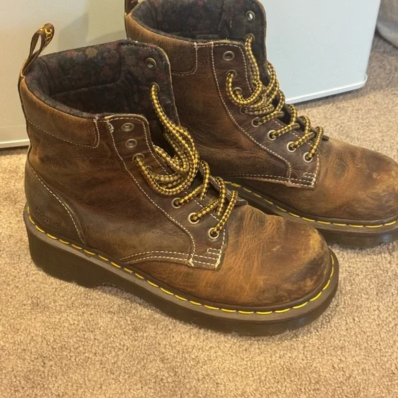 Dr. Martens Brown Leather 6-Eye Lace-Up Boot with Yellow Stitching New In - the 101 by Dr Martens. The 6 Eye boot with the  main image 4
